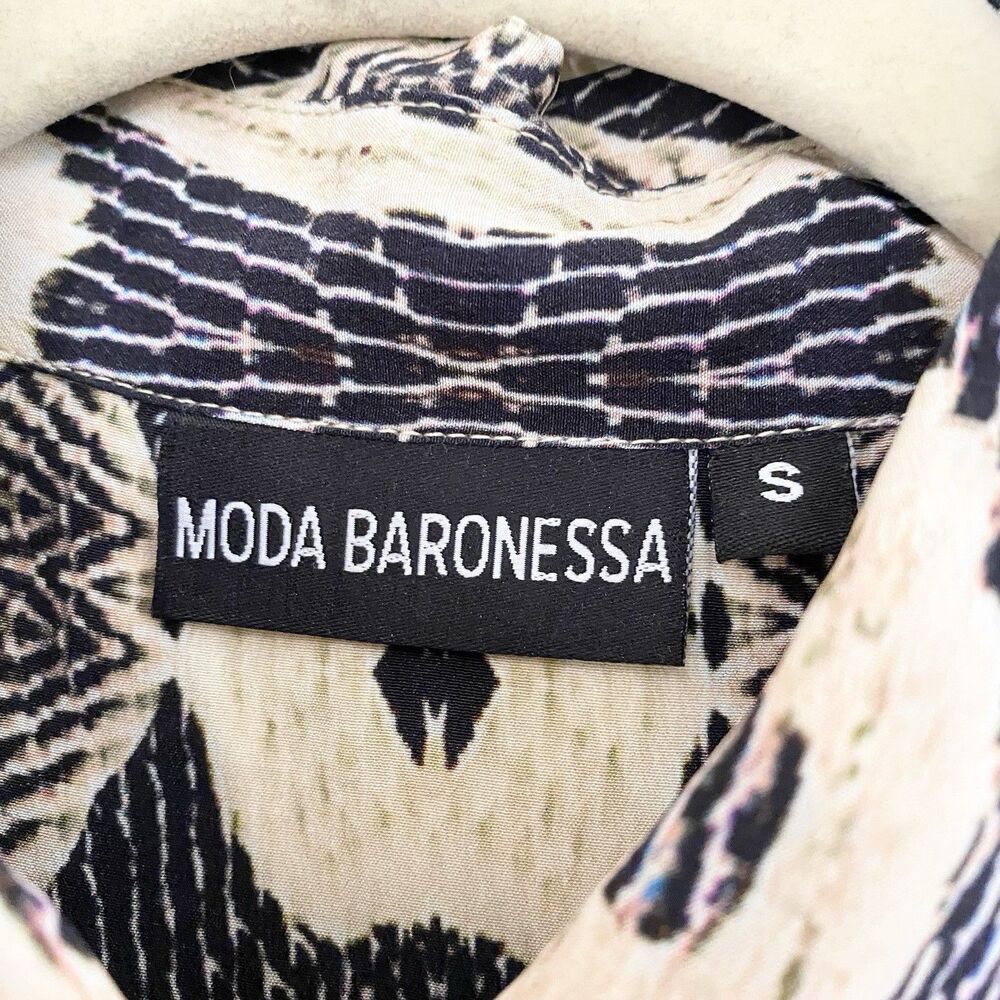 Moda Baronessa Button Up Blouse Multicolor‎ Animal Print 100% Silk Small Tunic - Picture 3 of 10